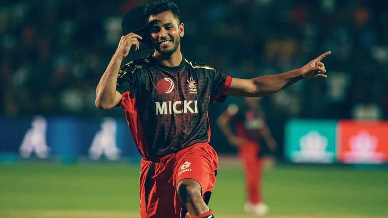 A batter and non-striator mid-pitch during a Twenty20 game, with the bowler in delivery stride and fielders shifting position.